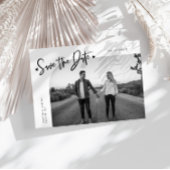 Save The Date Modern Script Heart White Curved Frame Photo