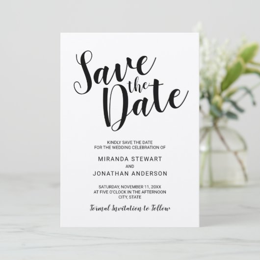 Save The Date Modern Script Kraft Papier Mariage Enregistrer la  (Debout devant)