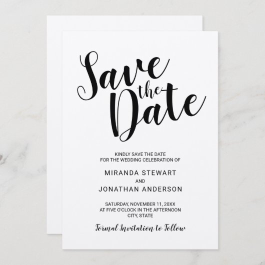 Save The Date Modern Script Kraft Papier Mariage Enregistrer la  (Devant / Derrière)