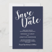 Save The Date Modern Script Marine Blue Wedding Enregistrer la d (Devant)