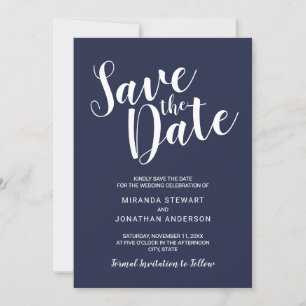 Save The Date Modern Script Marine Blue Wedding Enregistrer la d