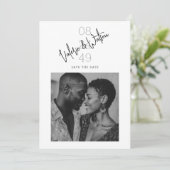 Save The Date Modern Script Numeric Date Black and White Photo (Debout devant)