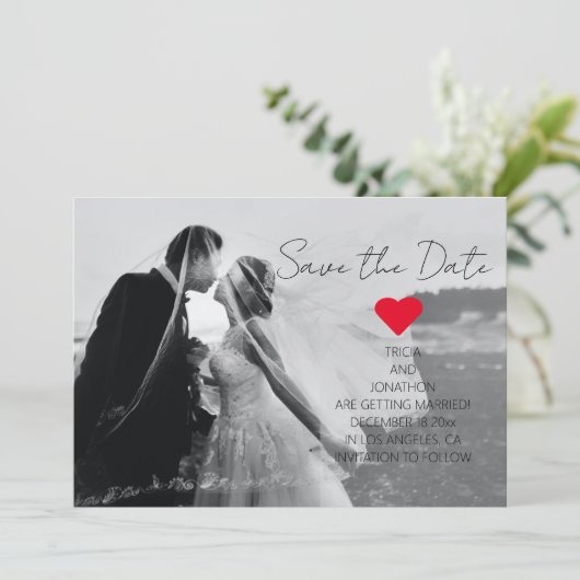 Save The Date Modern Script Photo QR Code Mariage Ajouter un nom (Debout devant)