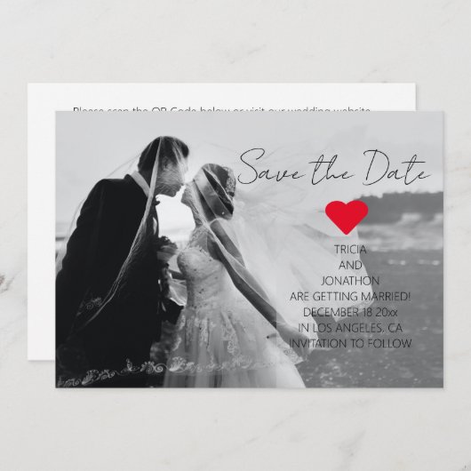 Save The Date Modern Script Photo QR Code Mariage Ajouter un nom (Devant / Derrière)