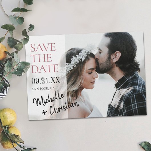 Save The Date Modern Script Photo Wedding Enregistrer la date In