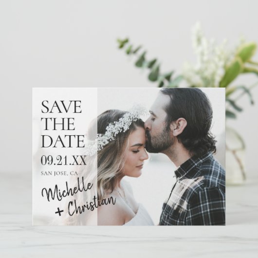 Save The Date Modern Script Photo Wedding Enregistrer la date In (Debout devant)