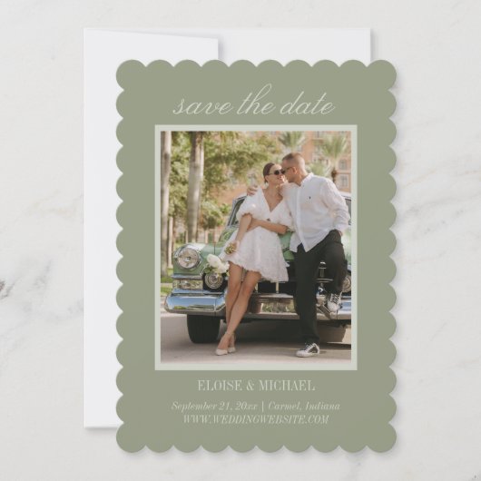 Save The Date Modern Script Sage Green Wedding Photo (Devant)