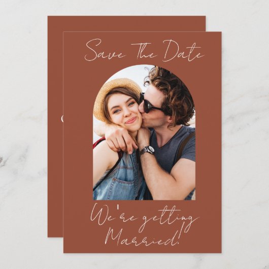 Save The Date Modern Script Terracotta Photo Monogram (Devant / Derrière)