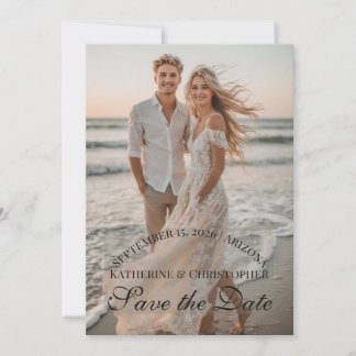 Save The Date Modern Script Two Beach Photos Destination Wedding