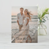 Save The Date Modern Script Two Beach Photos Destination Wedding (Debout devant)