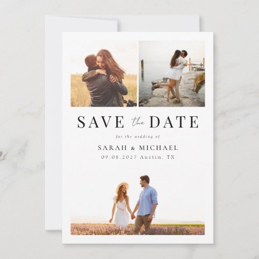 Save The Date Modern Simple 3 Photo Collage Mariage (Devant)
