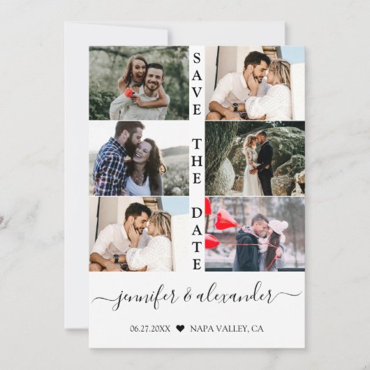 Save The Date Modern Simple 6 Photo Collage Mariage de typograph (Devant)