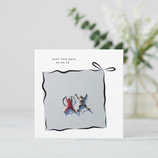 Save The Date MoDeRN Simple MINIMAL RIBBON Mariage photo (Debout devant)