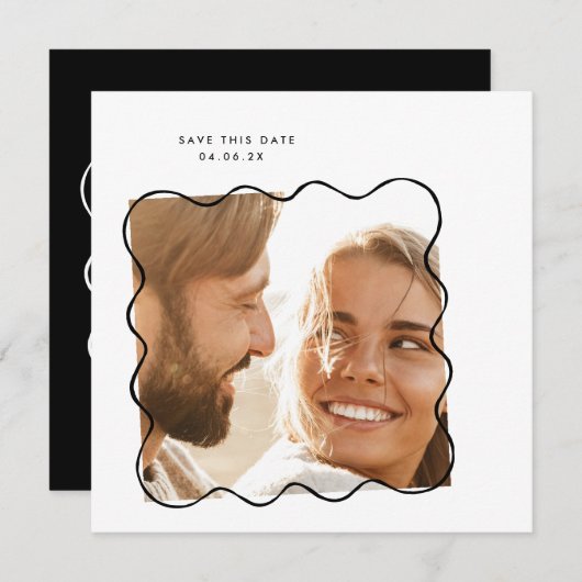 Save The Date MoDeRN Simple MINIMAL Wavy Frame Mariage photo (Devant / Derrière)
