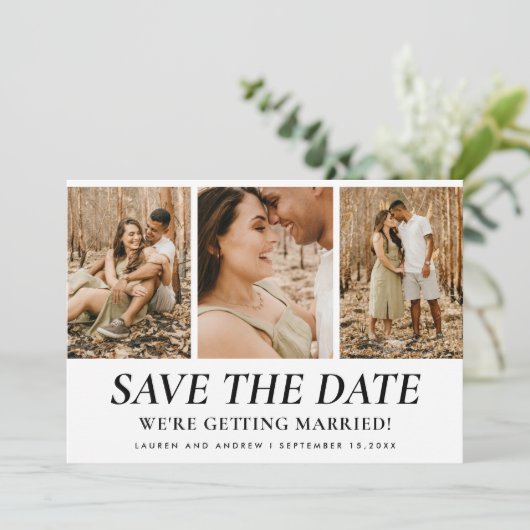 Save The Date Modern Simple Trois Photo Collage Mariage Qr Code (Debout devant)