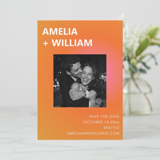 Save The Date Modern Summer Orange Pink Wedding Photo (Debout devant)
