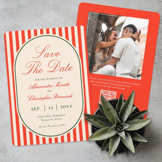 Save The Date Modern Sunset Orange QR Code Italian Wedding