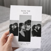 Save The Date Modern Three Photo Black and White Wedding