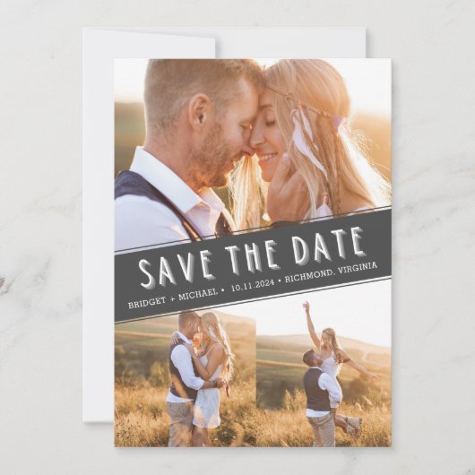 Save The Date Modern Three Photo Collage Mariage Enregistrer la  (Devant)