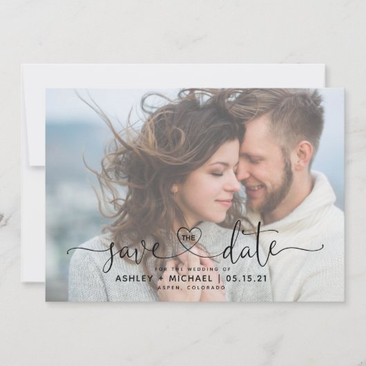 Save The Date Modern Vellum 2 Photo Heart Script Mariage Enregis (Devant)