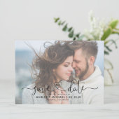 Save The Date Modern Vellum 2 Photo Heart Script Mariage Enregis (Debout devant)