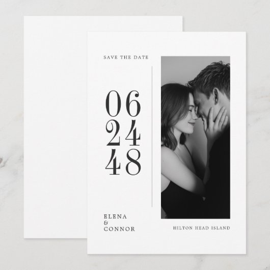 Save The Date Modern Vertical Date Editorial Photo Wedding (Devant / Derrière)