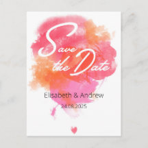 Save the date - modern, watercolor pink orange