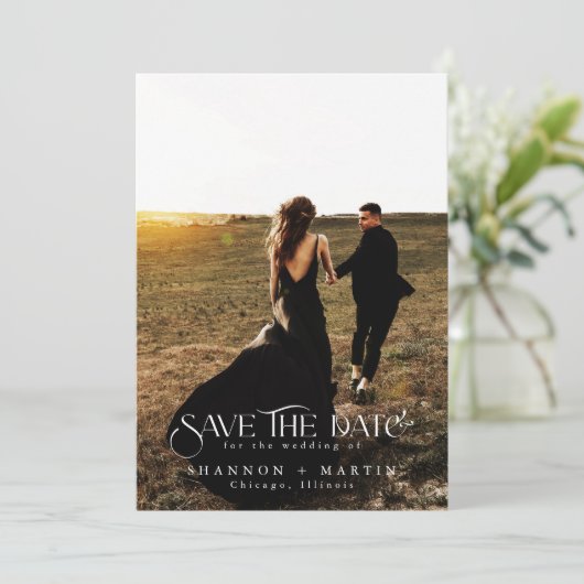 Save The Date Modern Wedding Full Photo Typography Script (Debout devant)