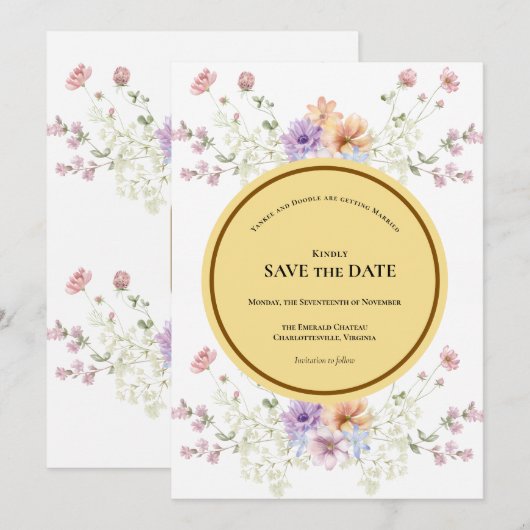Save The Date Modern wildflowers spring wedding (Devant / Derrière)