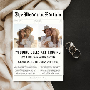 Save The Date Moderne 2 Mariage photo cloches sonner journal