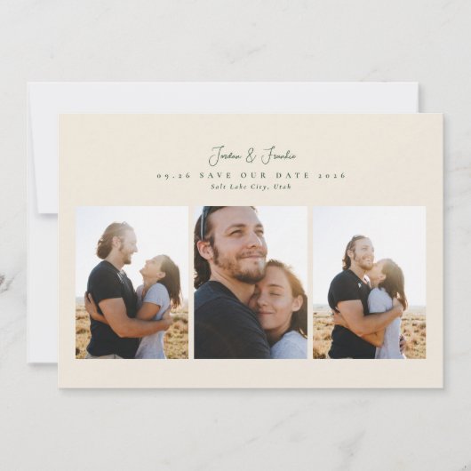 Save The Date moderne 4 photo collage script calligraphie mariag (Devant)