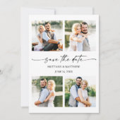 Save The Date Moderne 4 Photos Mini Script d'encre QR Code (Devant)