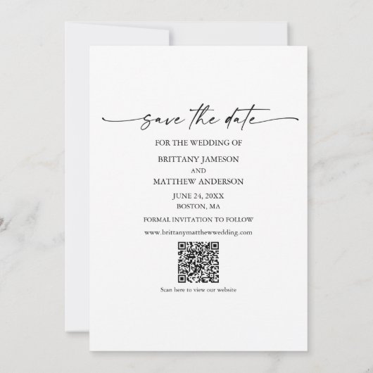 Save The Date Moderne 4 Photos Mini Script d'encre QR Code (Dos)