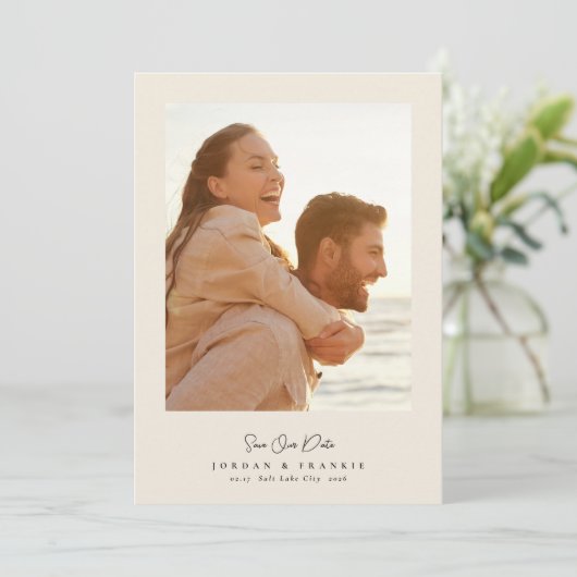 Save The Date moderne 5 photo collage script calligraphie mariag (Debout devant)