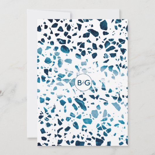 Save The Date Moderne Abstrait Terrazzo Mosaic Bleu Enregistrer (Dos)