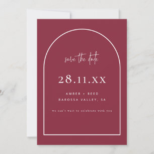 Save The Date Moderne Arch Rétro Minimaliste Rouge Bourgogne
