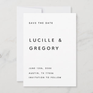 Save The Date Moderne B&W Éditorial Majuscules