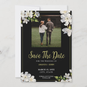 Save The Date Moderne Black & Green Jasmine Floral Économisez La
