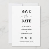 Save The Date Moderne Blanc & Noir Minimal Enregistrer La Date (Devant)
