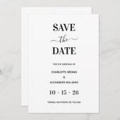 Save The Date Moderne Blanc & Noir Minimal Enregistrer La Date (Devant / Derrière)