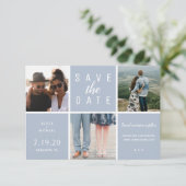Save The Date Moderne bleu poussiéreux simple 3 photo collage ma (Debout devant)