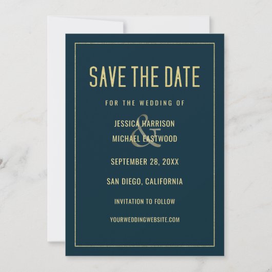 Save The Date Moderne Bleu Profond Élégant Simple Mariage (Devant)