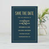 Save The Date Moderne Bleu Profond Élégant Simple Mariage (Debout devant)