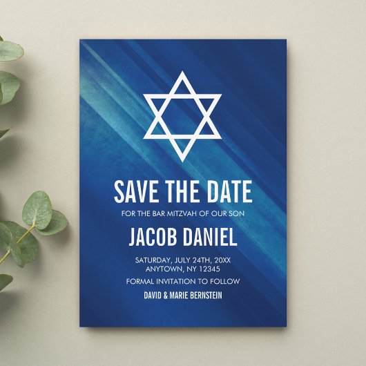 Save The Date Moderne Blue Grunge Bar Mitzvah