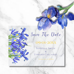 Save The Date Moderne Blue Irises Floral Gris Marbre Mariage