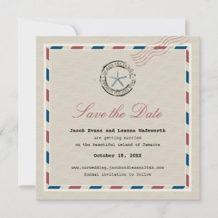 Save The Date Moderne Blue Starfish Antique Airmail Enregistrer