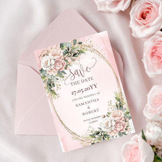 Save The Date Moderne Boho Blush Rose Végétation Enregistrez la