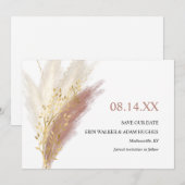 Save The Date Moderne Boho Rose Or Pampas Grass  (Devant / Derrière)