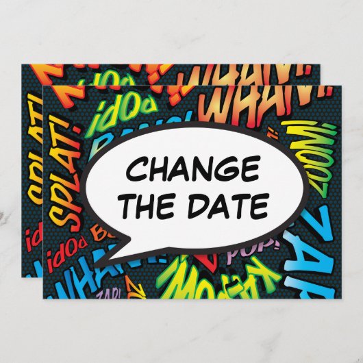 Save The Date Moderne Changer La Date Fun Discours Buble (Devant / Derrière)
