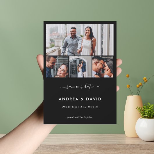 Save The Date Moderne Chic 4 Collage Photo Site Web Mariage Noir